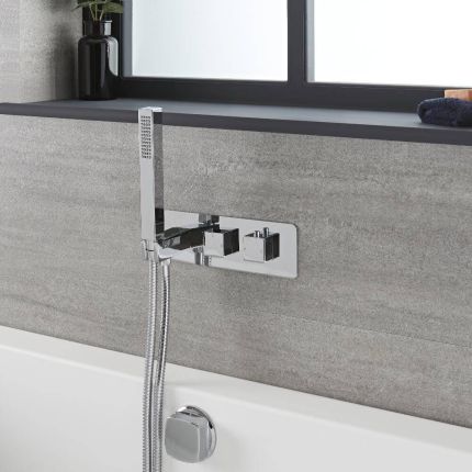 Kit de douche thermostatique avec inverseur, vidage-remplissage baignoire et douchette – Chromé - Kubix