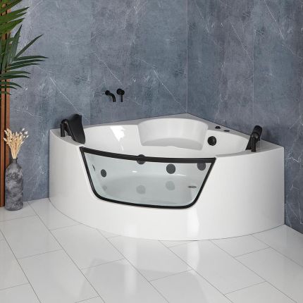 Baignoire balnéo d'angle - 140 x 140 cm - Noir - Breeze