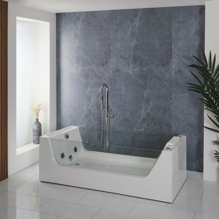 Baignoire balnéo rectangulaire - 180 x 80 cm - Chrome - Breeze