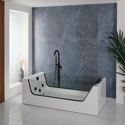 Baignoire balnéo rectangulaire à double dos - 180 x 80 cm - Noir - Breeze