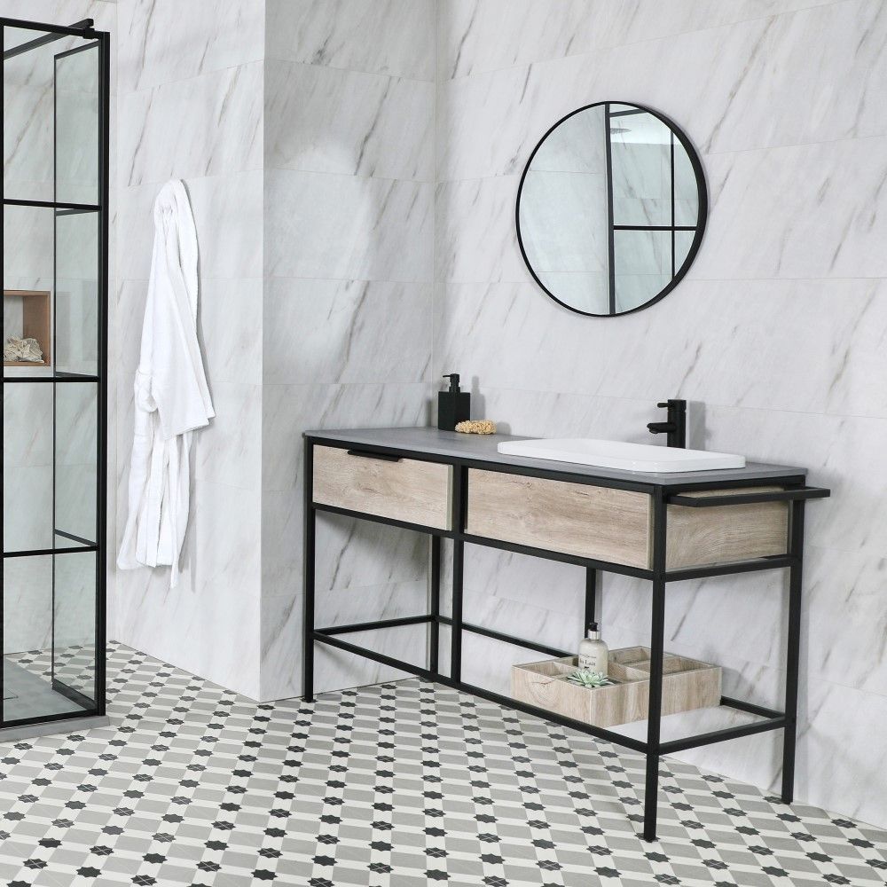 Meuble lavabo sur pieds – 120 cm – Noir et effet chêne clair - Nox Stamford