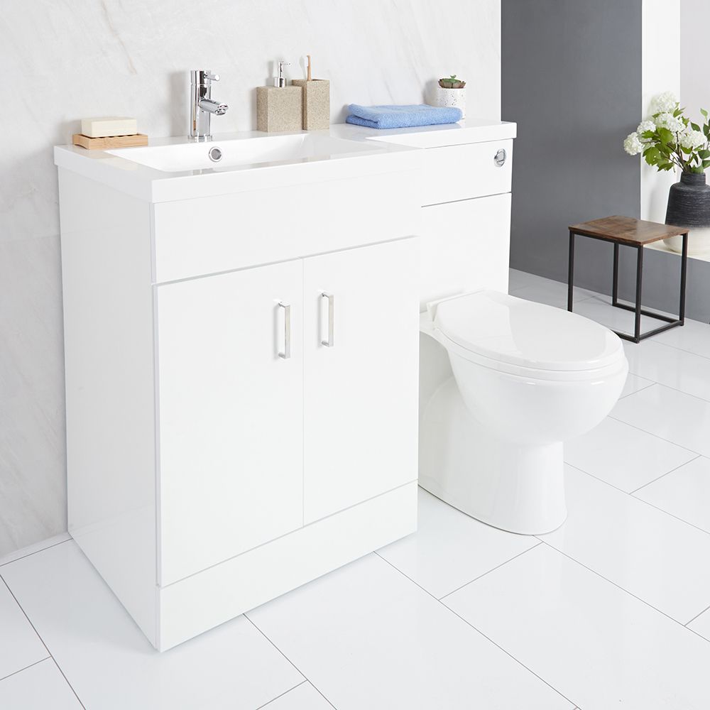  Meuble lavabo et toilette WC gauche – Blanc - Geo