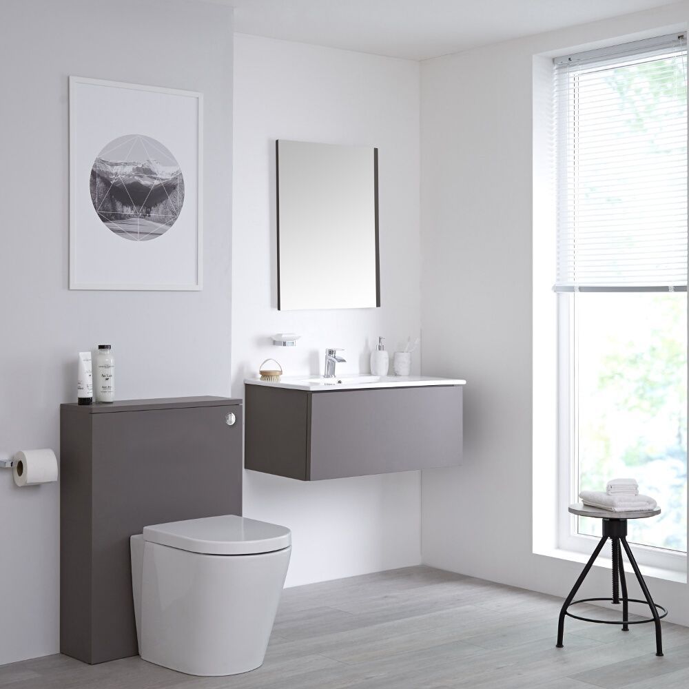 Meuble lavabo suspendu et meuble WC avec cuvette à poser – 80 cm – Gris -  Newington