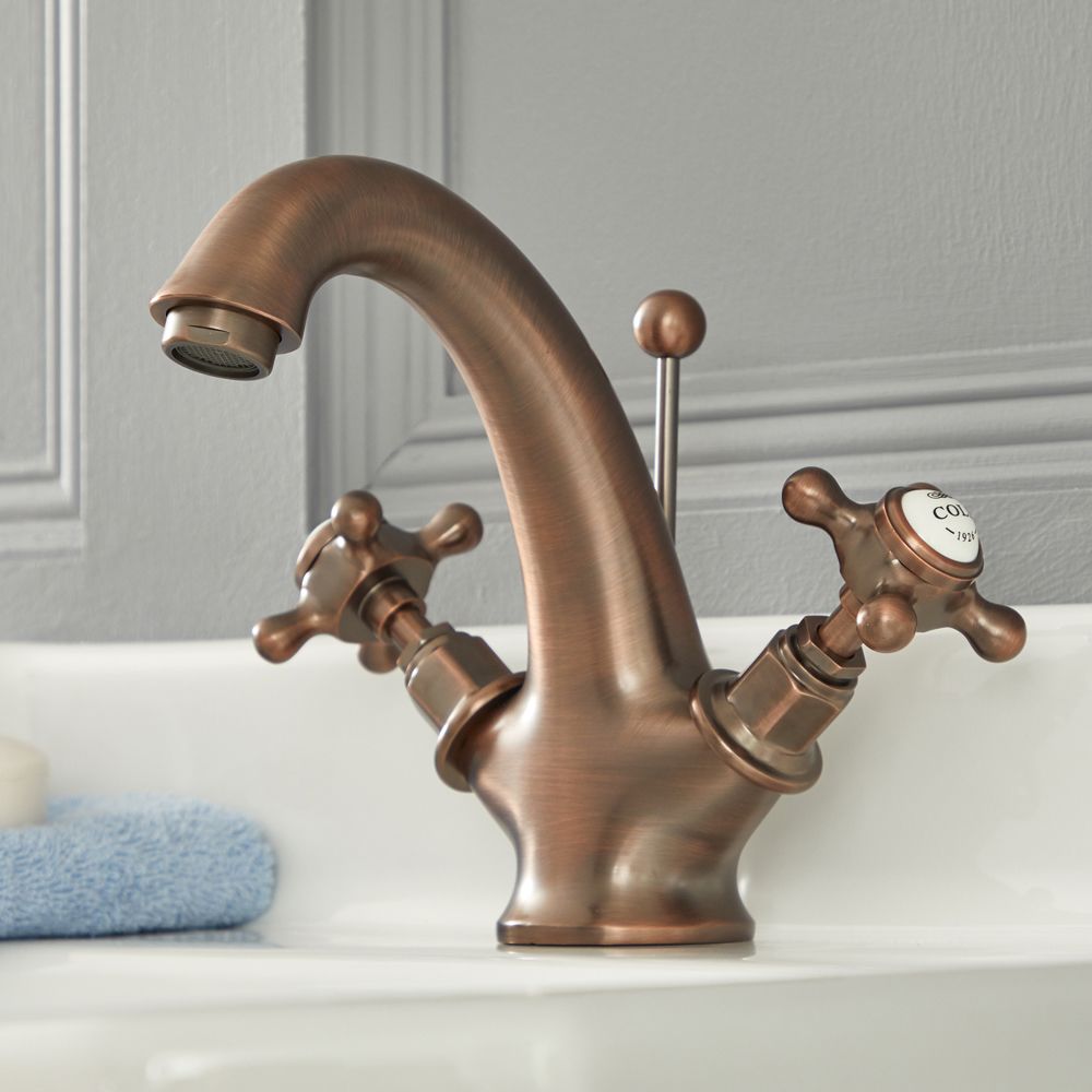 Mitigeur lavabo rétro - Commandes en croisillon – Bronze huilé – Elizabeth
