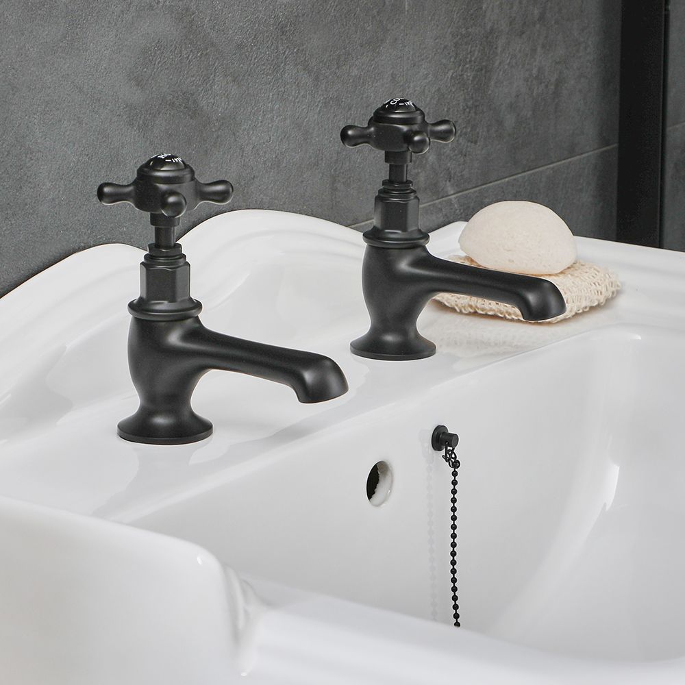 Paire de robinets lavabo – Commandes en croisillon – Noir - Elizabeth
