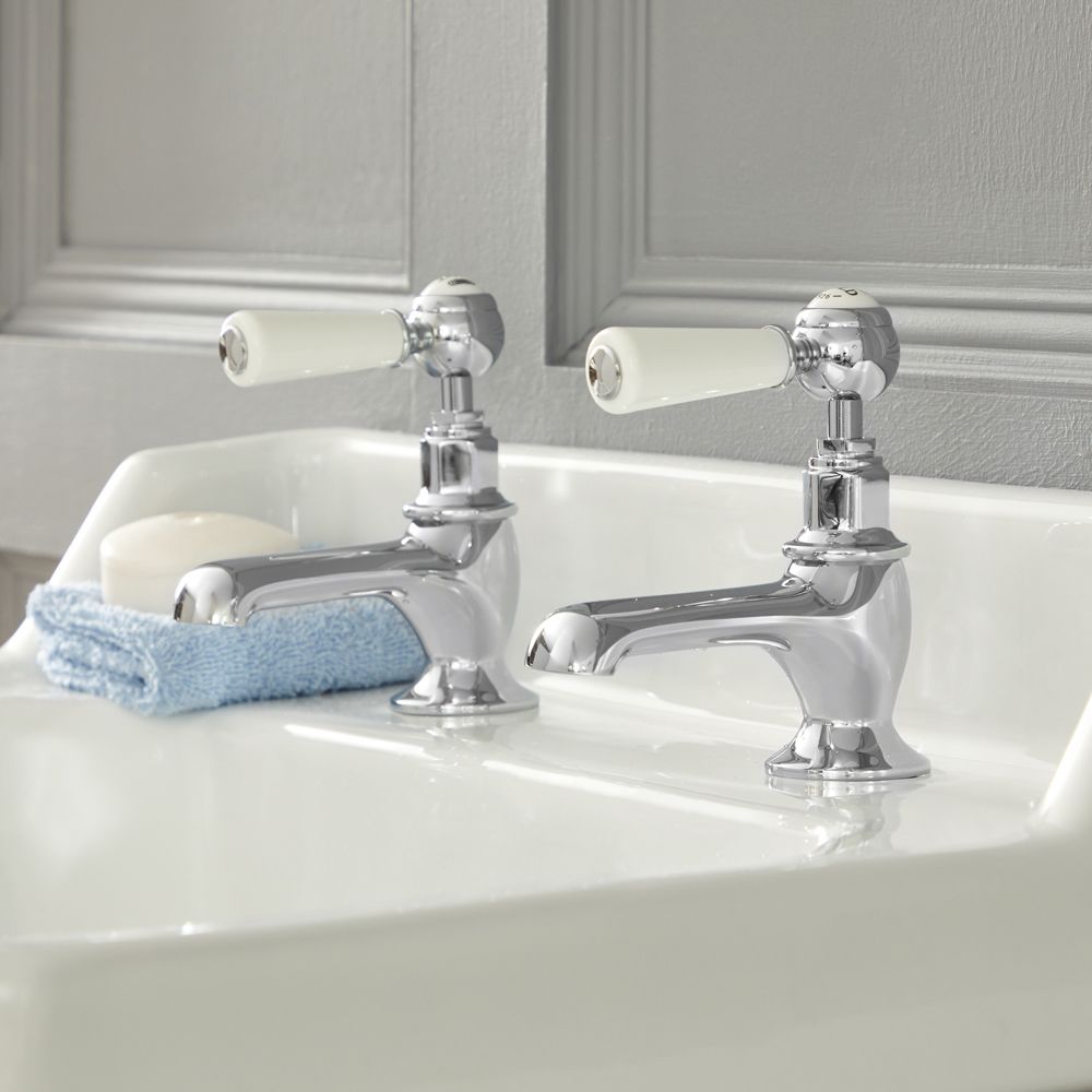 Paire de robinets rétro à leviers – Chromé et blanc - Elizabeth