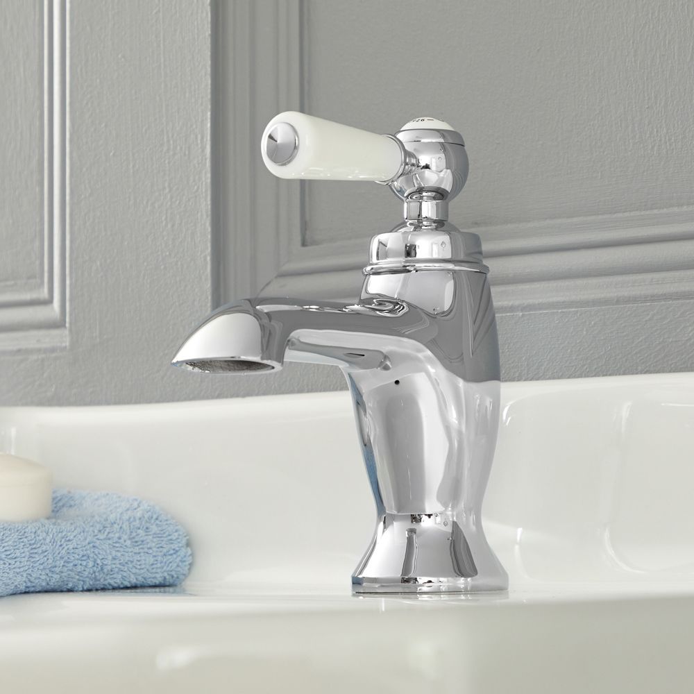 Mitigeur lavabo monotrou rétro – Commande levier – Chromé et blanc - Elizabeth