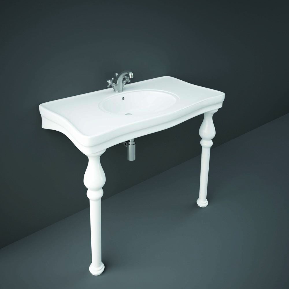 Lavabo console – Blanc brillant – 108,2 cm x 60,5 cm – Choix du nombre de trous pour la robinetterie – RAK Washington x Hudson Reed