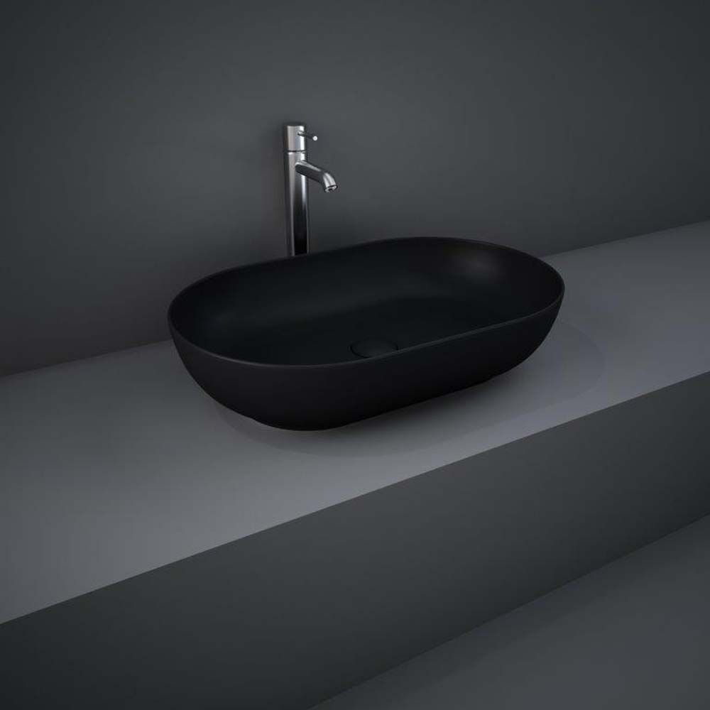 Vasque à poser moderne ovale – Noir mat – 55 cm x 35 cm – Plage non percée – RAK Feeling x Hudson Reed
