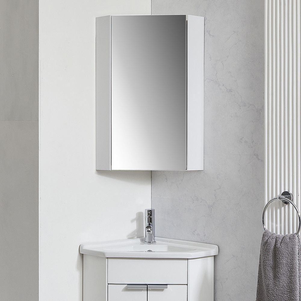 Armoire de toilette d’angle avec miroir – Blanc – 65 cm x 45,9 cm - Cluo