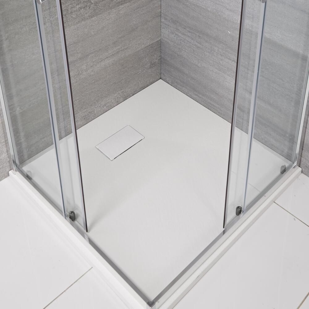 Receveur carré à effet texturé – Blanc mat – 80 cm – Rockwell