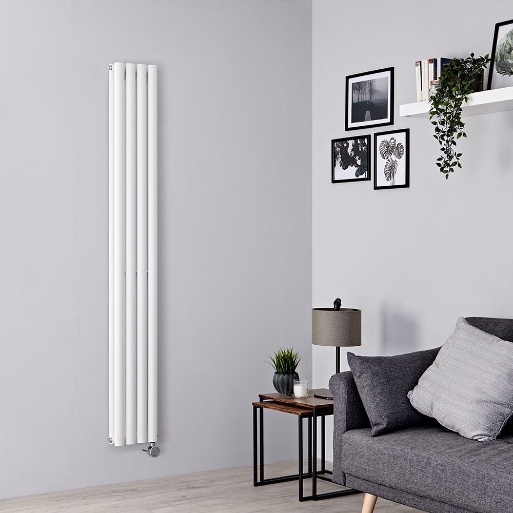 Radiateur design électrique vertical - Blanc – 178 cm x 23,6 cm - Double rang - Avec élément thermostatique bluetooth - Vitality