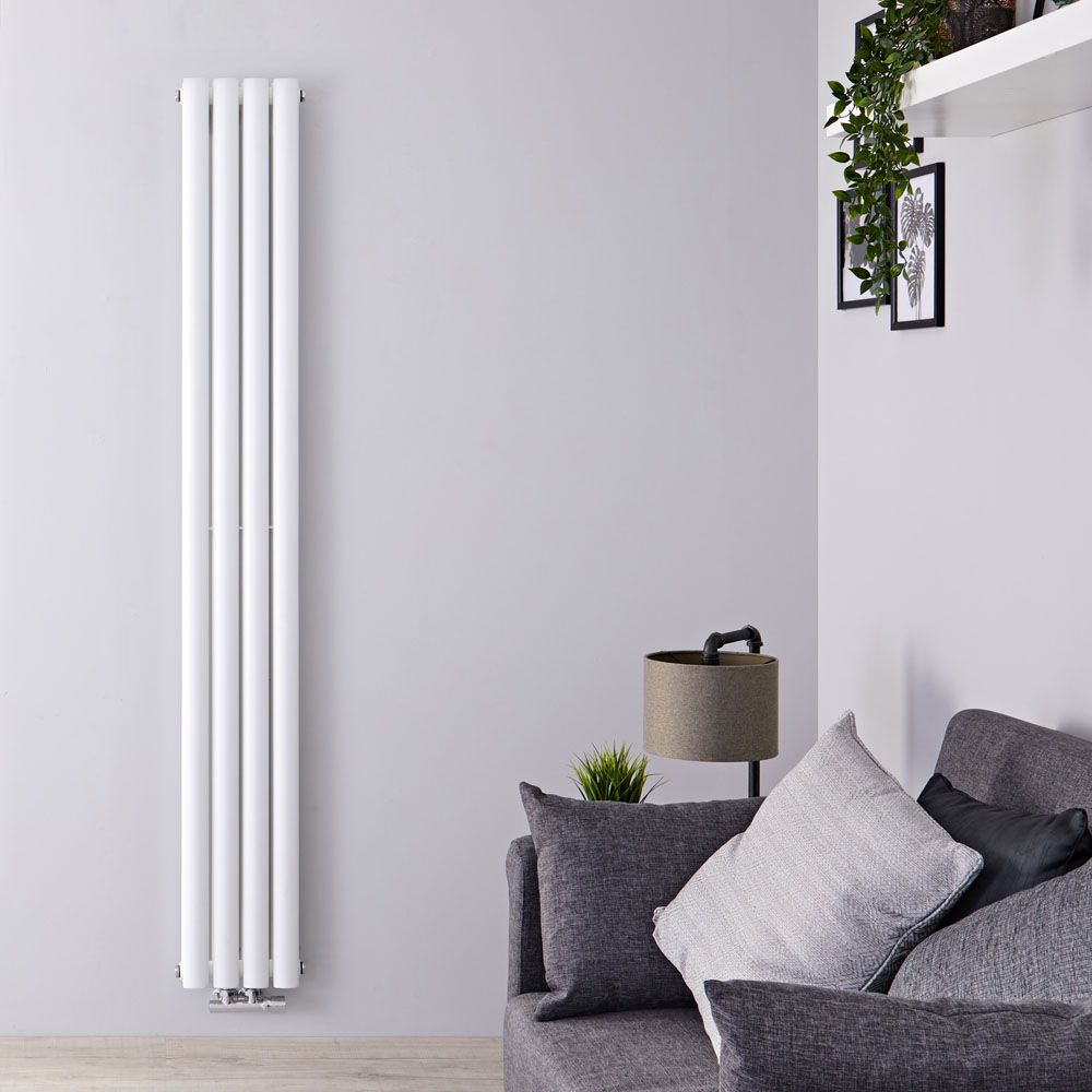 Radiateur design vertical –  Raccordement central – 178 cm x 23,6 cm – Blanc – Double rangs – Vitality Caldae