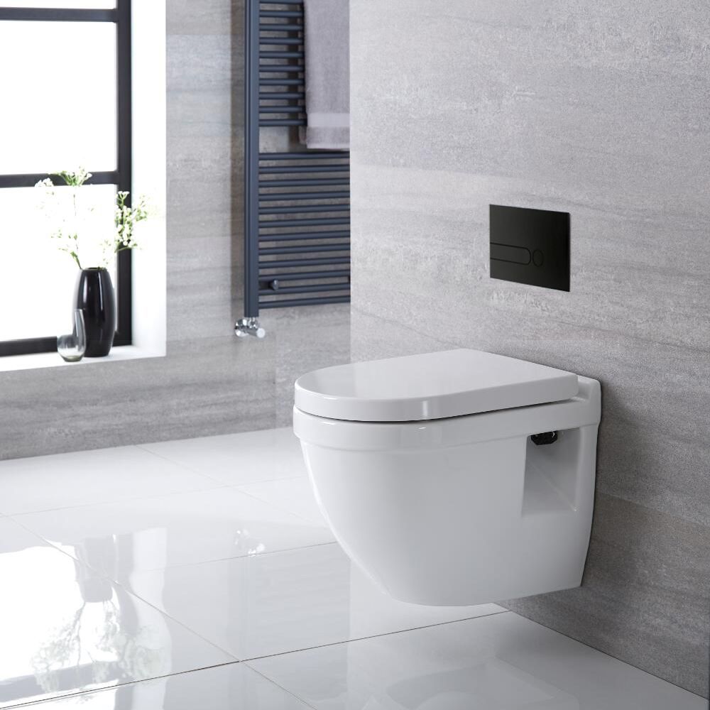 WC suspendu moderne avec bâti-support – Blanc – Choix de plaque de  déclenchement - Belstone