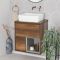 Meuble salle de bain chêne foncé avec vasque à poser - 60cm - 2 tiroirs & niche - Hoxton