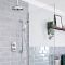 Kit de douche thermostatique 2 fonctions avec inverseur - Pommeau de douche plafond Ø20 cm et kit douchette sur rampe – Chromé et blanc - Elizabeth