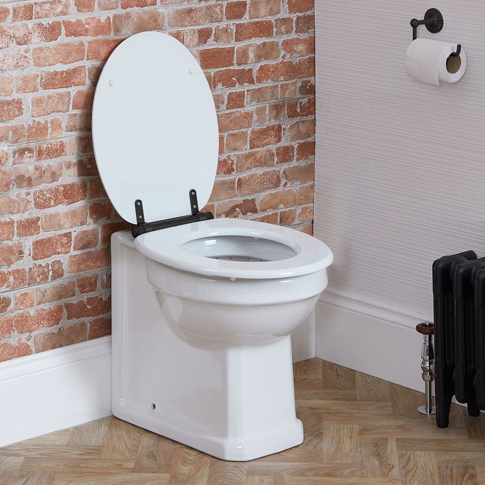 Cuvette WC à poser avec abattant blanc – Hauteur confortable – Charnières  noires – Richmond
