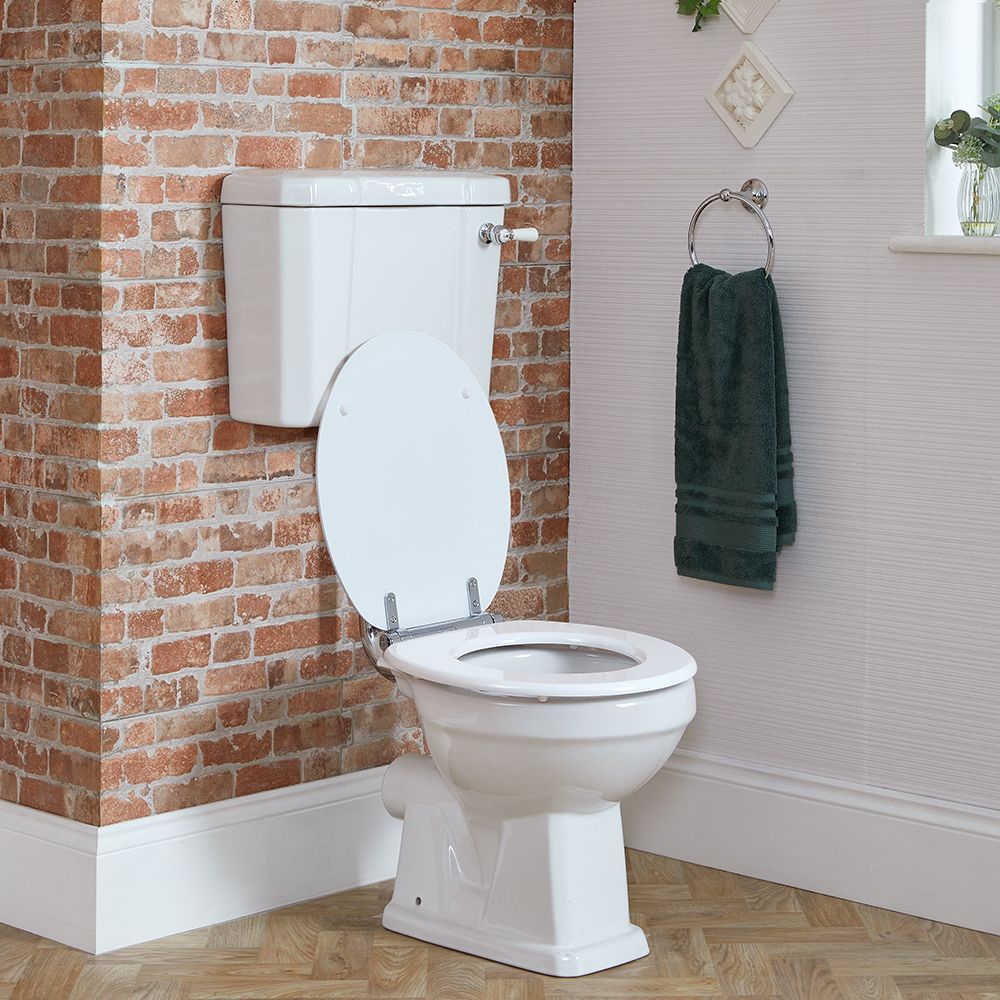 Cuvette WC à poser avec abattant blanc – Hauteur confortable – Charnières  chromées – Richmond