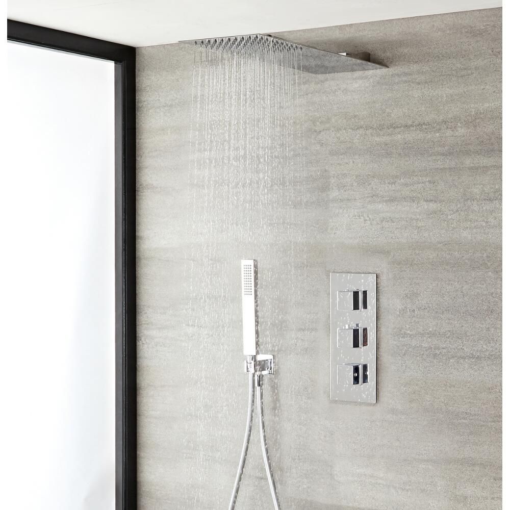 Colonne de douche encastrable murale et carrée, complète avec mitigeur 2  fonctions et tuyauteries, MILANA +