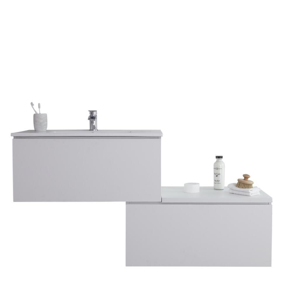 Meuble salle de bain suspendu - Avec plan vasque encastré - 140 cm - Blanc  - Newington