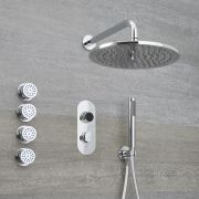 Robinet douche et baignoire thermostatique avec pommeau de douche or brossé  - Collection Line - Stellameubles