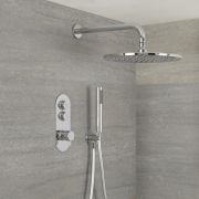 Mélangeur bain douche mural 1/2 avec colonne de douche à inversion,  fixation murale, douchette, flexible 1m50, support de douchette et pomme à  galerie Ø130 mm - standard américain