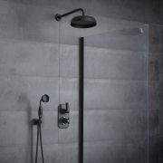 Colonne de douche noire à mitigeur thermostatique exposée Swirl Dender, Colonne de douche