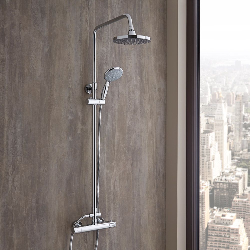 Colonne de douche thermostatique avec pommeau, douchette et rampe – 2 fonctions – Chromé – Select