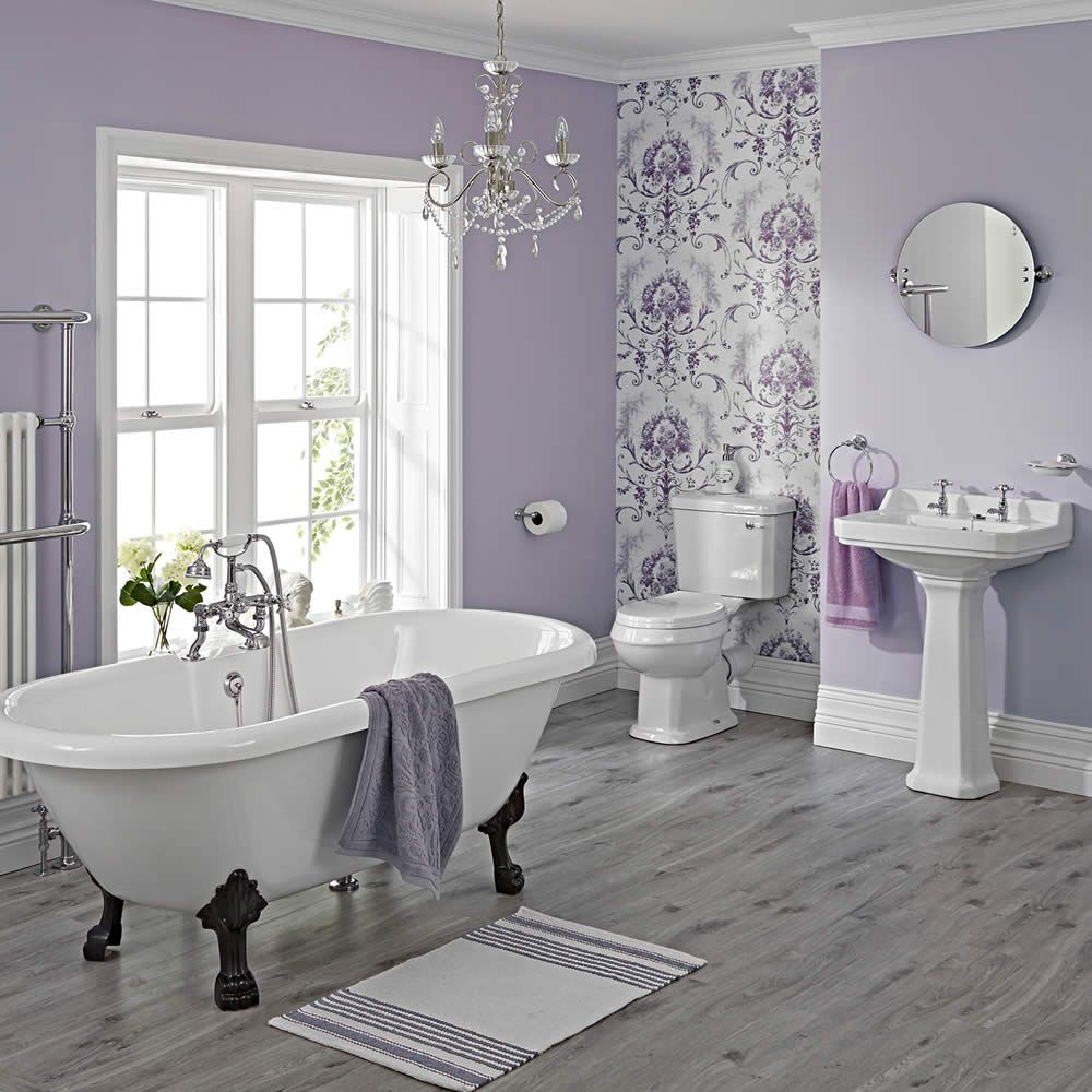 Ensemble Baignoire Ilot Pieds Noirs Lavabo WC & Robinetterie Carlton