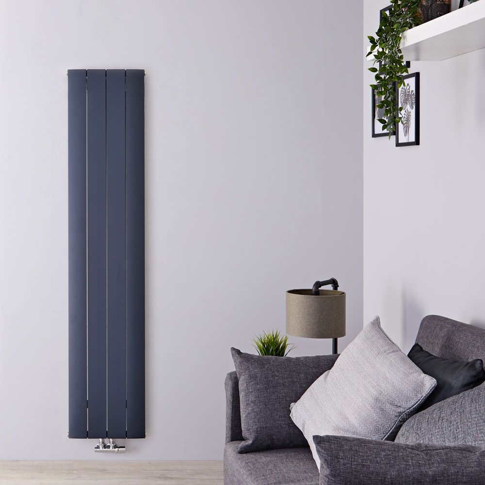 Radiateur design vertical - 160 cm x 37,5 cm - Anthracite - Aluminium - Raccordement central - Aurora
