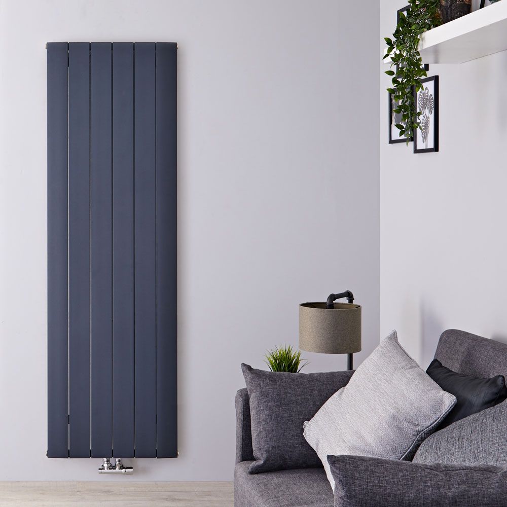Radiateur design vertical - 160 cm x 56,5 cm - Anthracite - Aluminium - Raccordement central - Aurora