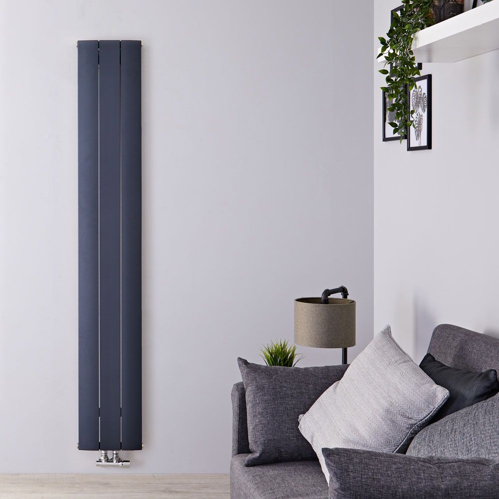 Radiateur design vertical - 180 cm x 28 cm - Anthracite - Aluminium - Raccordement central - Aurora