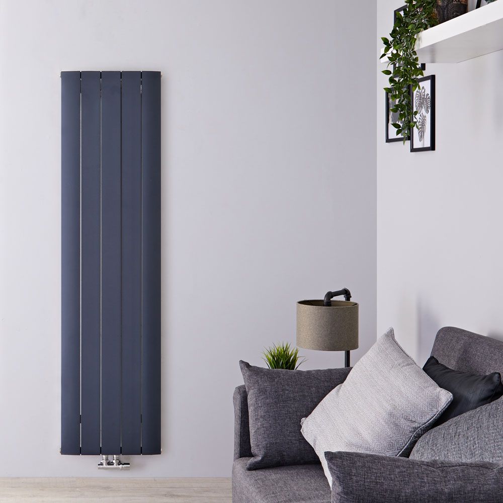 Radiateur design vertical - 180 cm x 47 cm - Anthracite - Aluminium - Raccordement central - Aurora