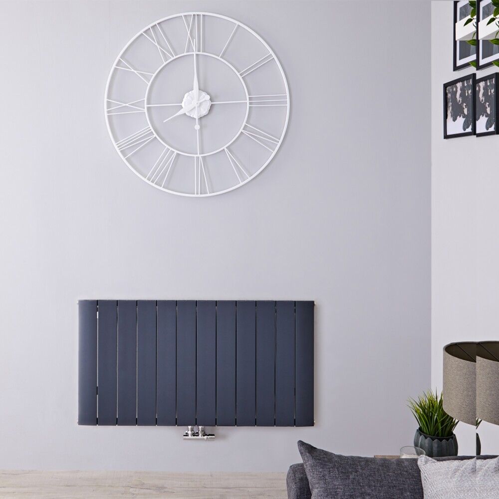Radiateur design horizontal - Anthracite - 60 cm x 113,5 cm - Aluminium - Raccordement central - Aurora