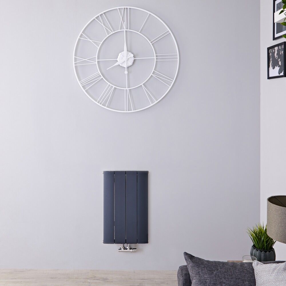 Radiateur design horizontal - Anthracite - 60 cm x 37,5 cm - Aluminium - Raccordement central - Aurora