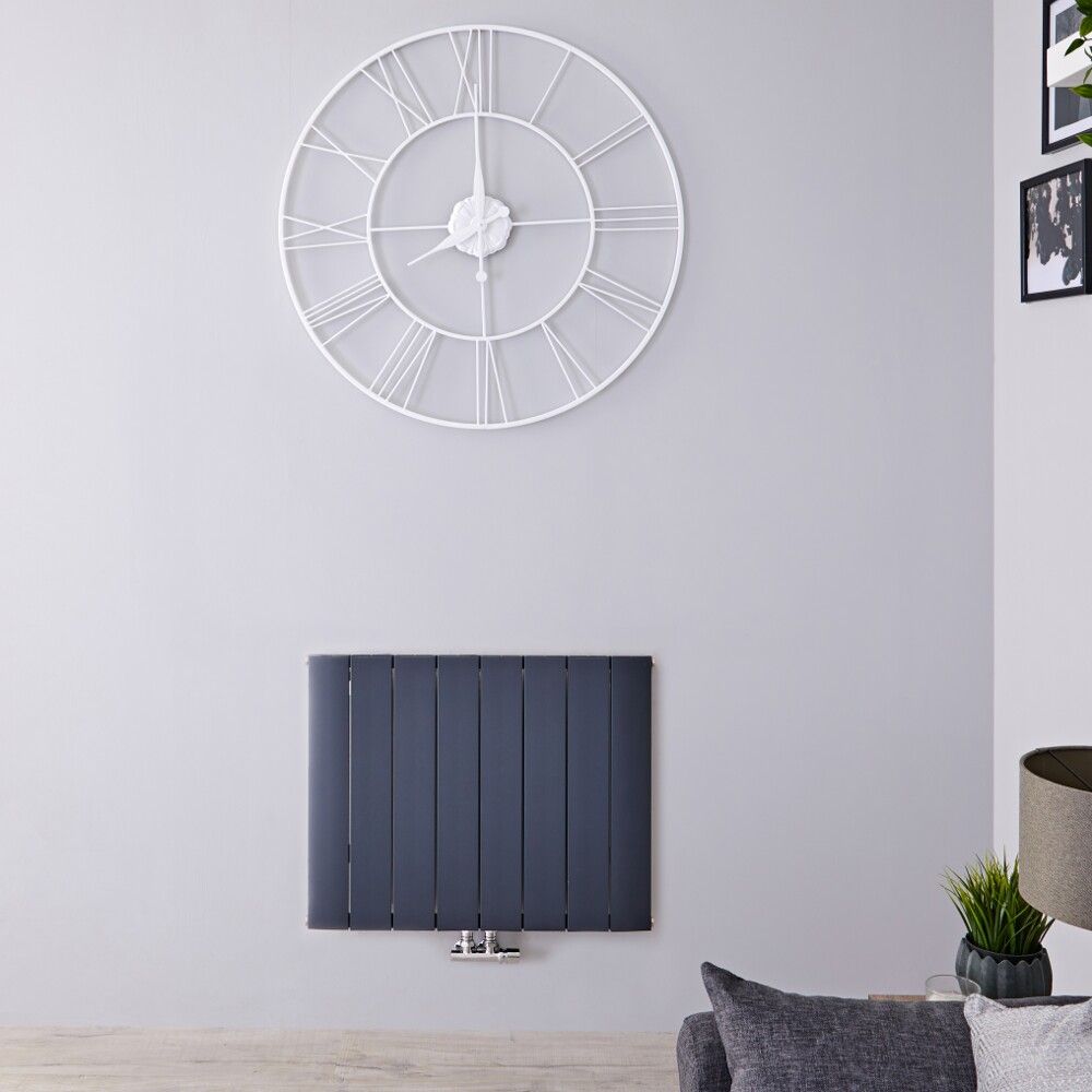 Radiateur design horizontal - Anthracite - 60 cm x 75,5 cm - Aluminium - Raccordement central - Aurora