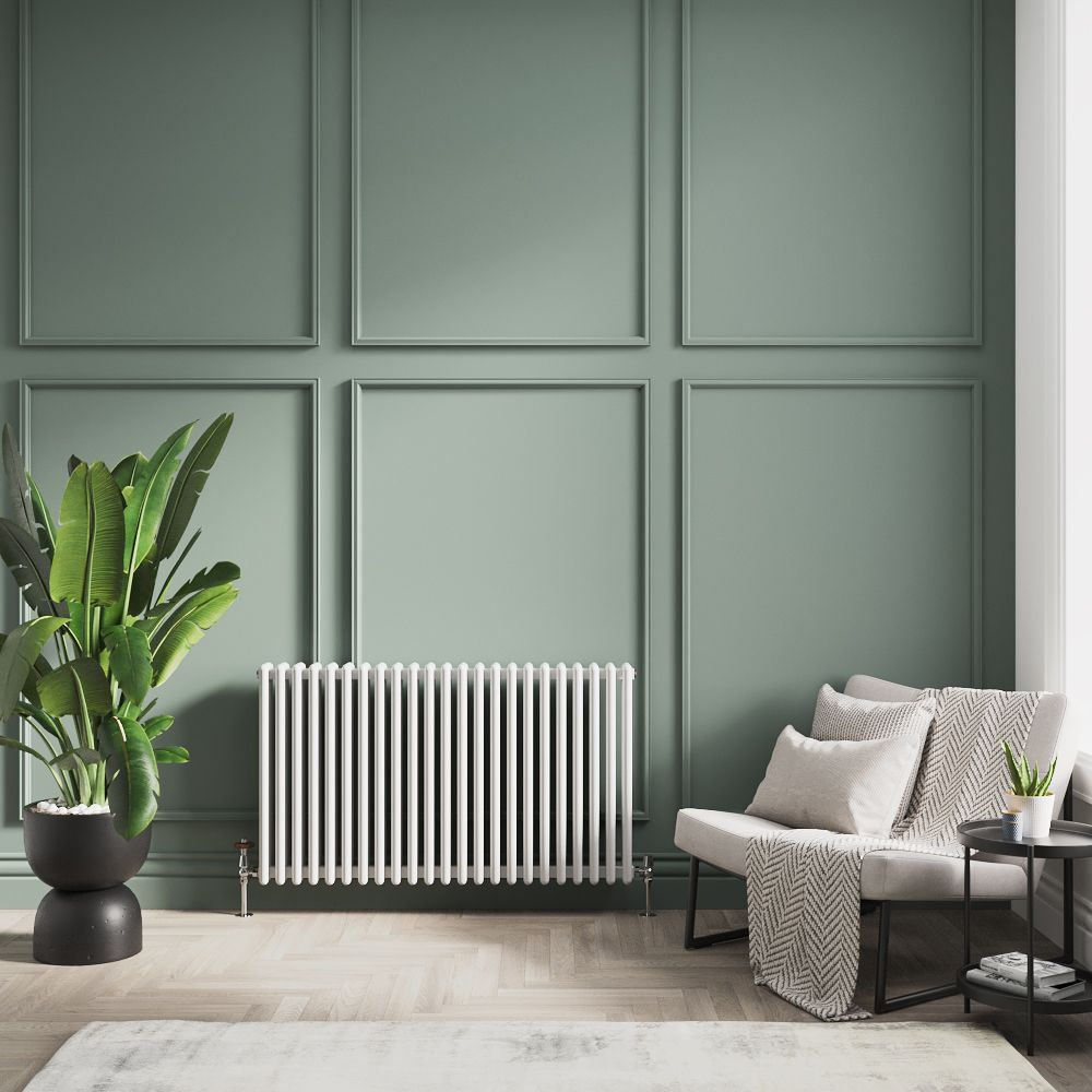 Radiateur style fonte horizontal en aluminium – Blanc – 60 cm x 103,5 cm – Double rangs – Esmé