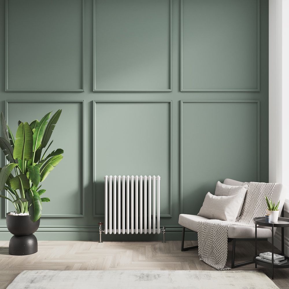 Radiateur style fonte horizontal en aluminium – Blanc – 60 cm x 58,5 cm – Double rangs – Esmé
