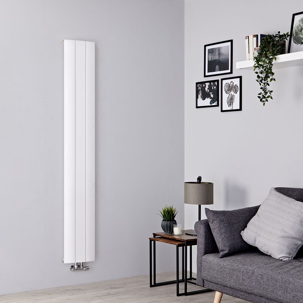 Radiateur design vertical - 160 cm x 28 cm - Blanc - Aluminium - Raccordement central - Aurora