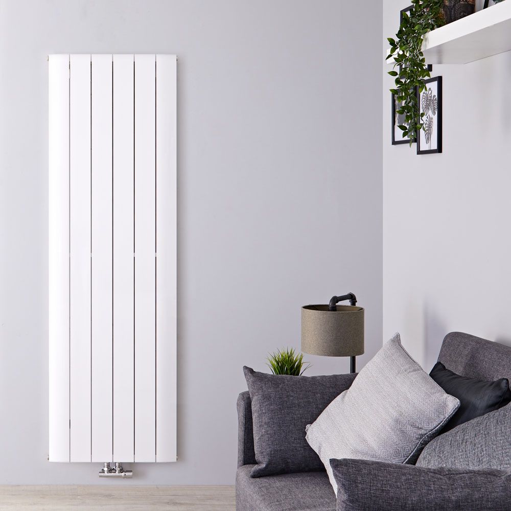 Radiateur design vertical en aluminium - Avec raccordement central - Blanc - 160 cm x 56,5 cm - Aurora