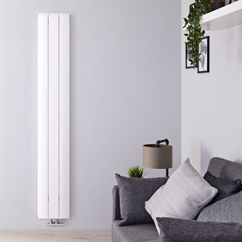 Radiateur design vertical - 180 cm x 28 cm - Blanc - Aluminium - Raccordement central - Aurora