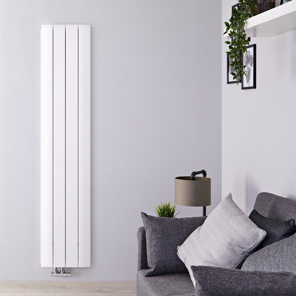Radiateur design vertical - 180 cm x 37,5 cm - Blanc - Aluminium - Raccordement central - Aurora