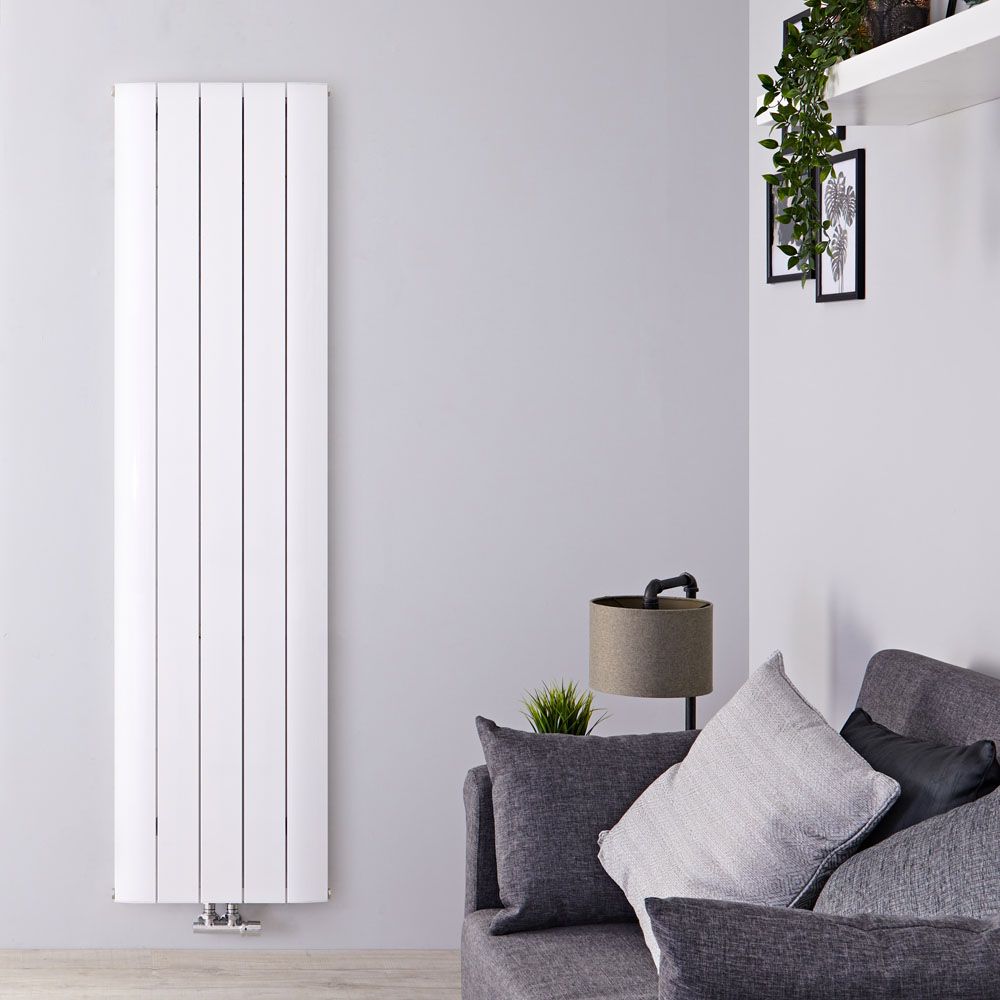 Radiateur design vertical - 180 cm x 47 cm - Blanc - Aluminium - Raccordement central - Aurora