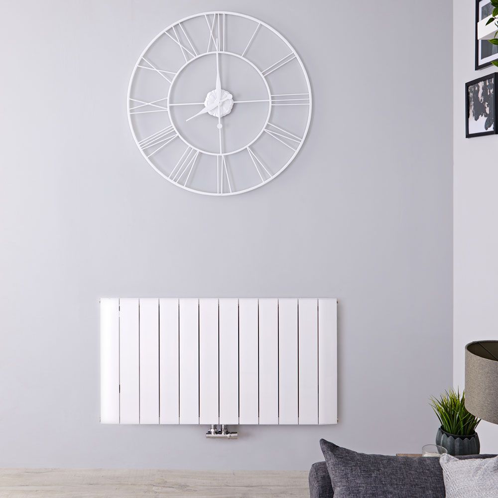 Radiateur design horizontal - Blanc - 60 cm x 113,5 cm - Aluminium - Raccordement central - Aurora