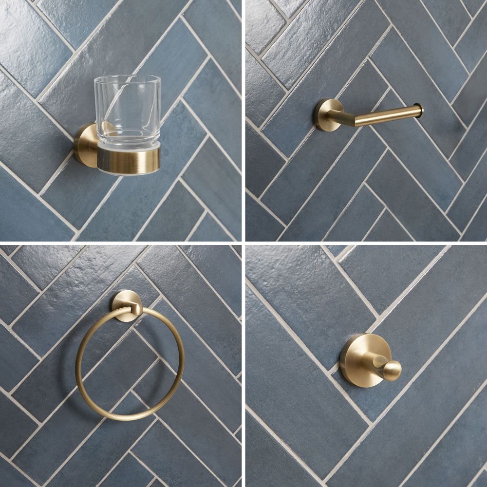 Pack d’accessoires pour salle de bain moderne – 4 pièces – Laiton ancien - Alama