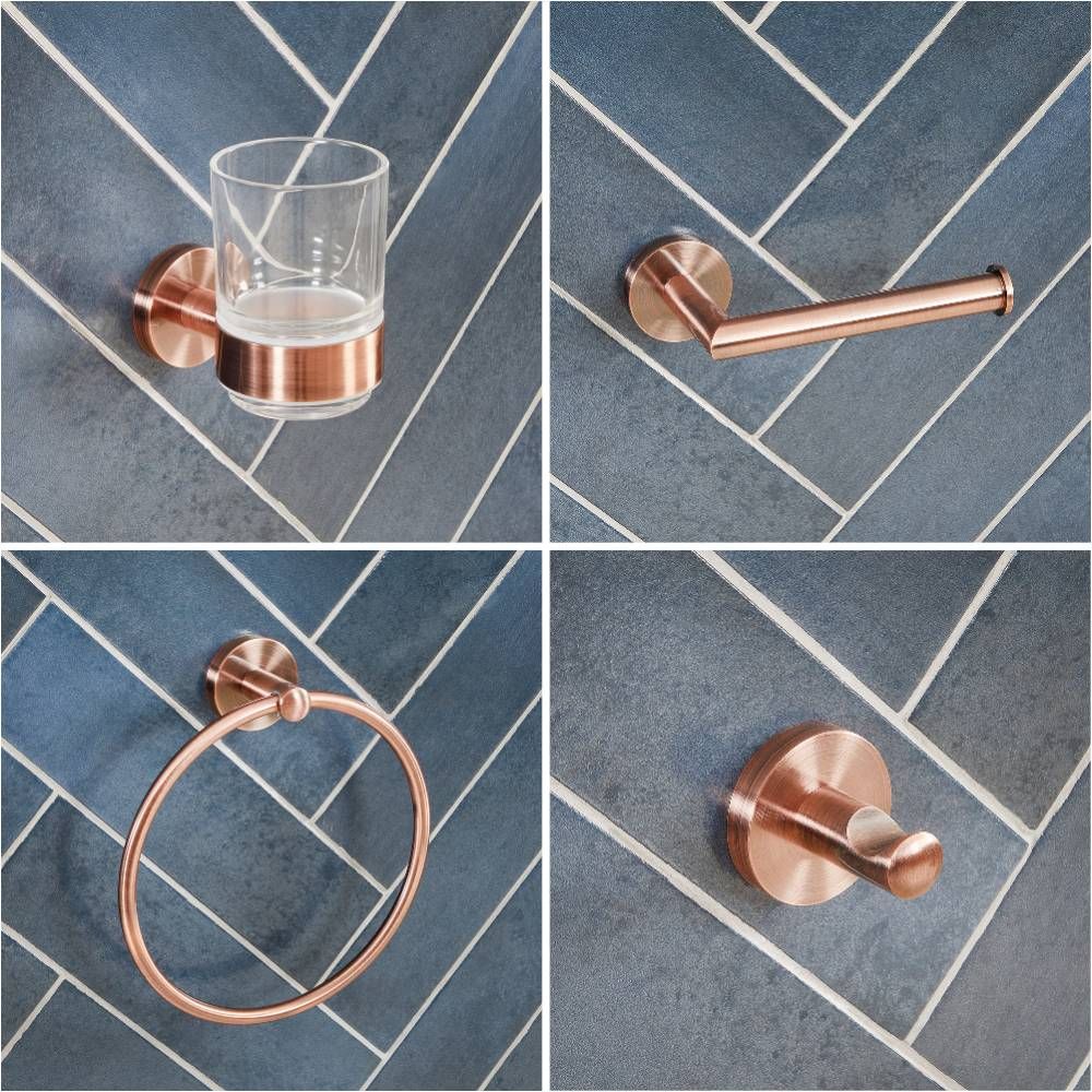 Pack d’accessoires pour salle de bain moderne – 4 pièces – Cuivré - Eris