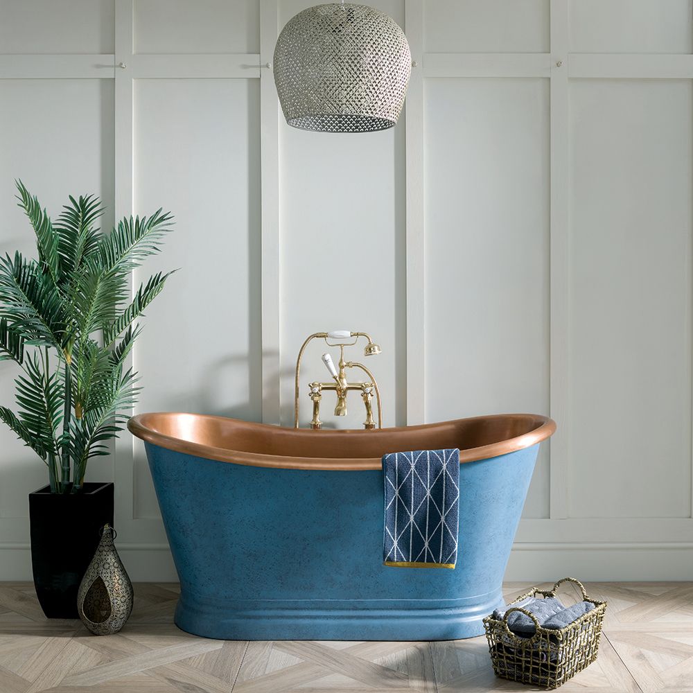 Baignoire à double dos rétro – Cuivre avec extérieur bleu patiné – Choix de tailles – Sienna