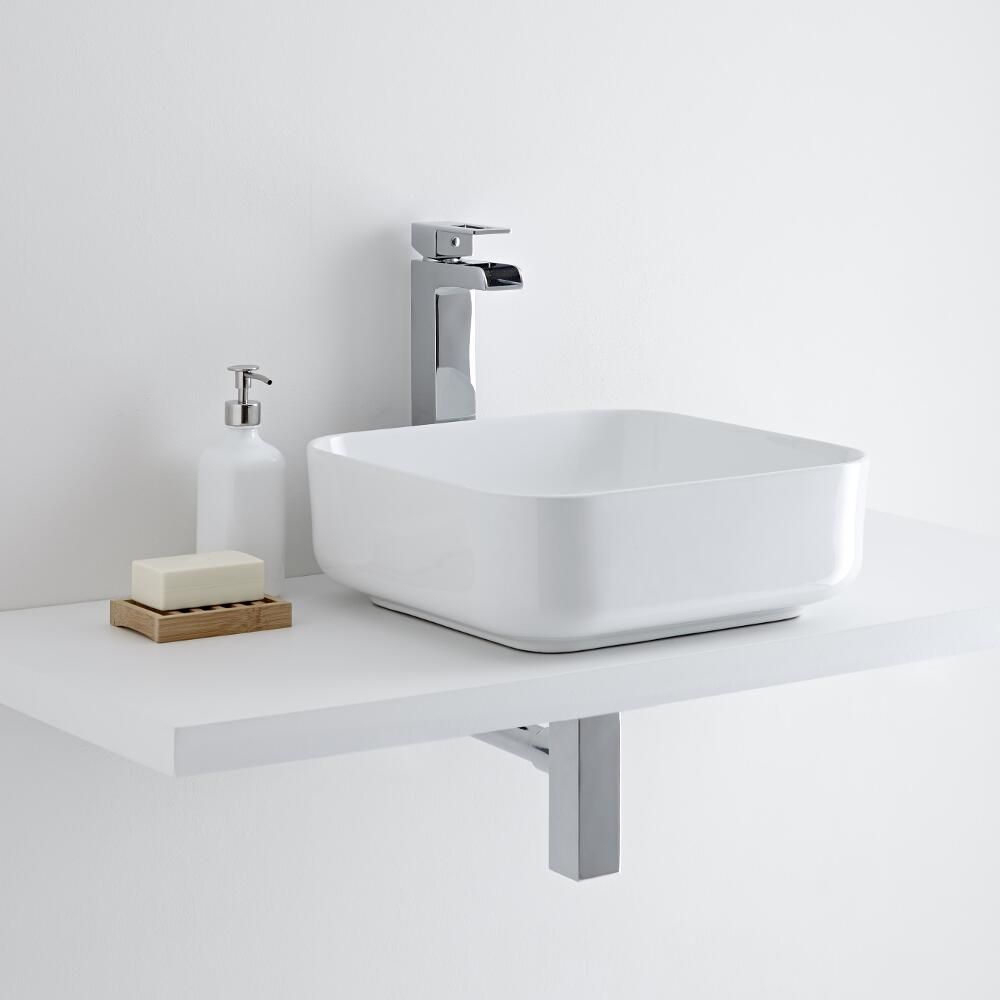 Vasque à poser carrée – 40 cm x 40 cm – Milton & Mitigeur haut - Parade