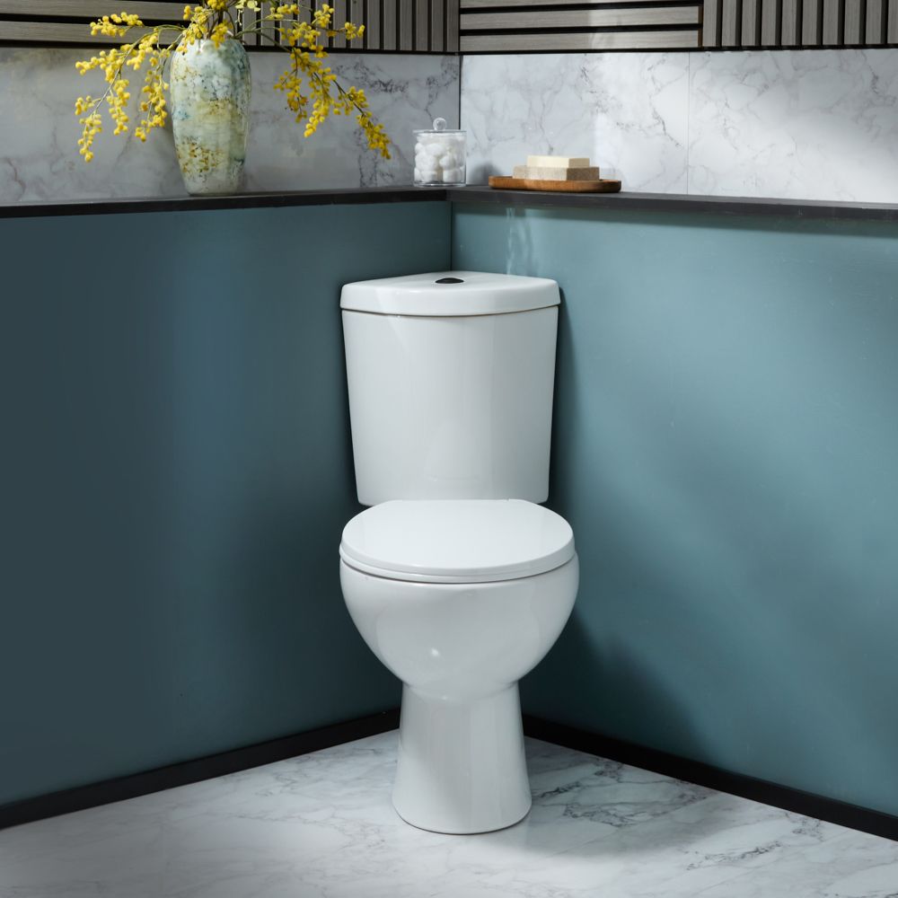 Pack WC à poser – Avec abattant à fermeture douce – Bouton de chasse d'eau noir – Belstone