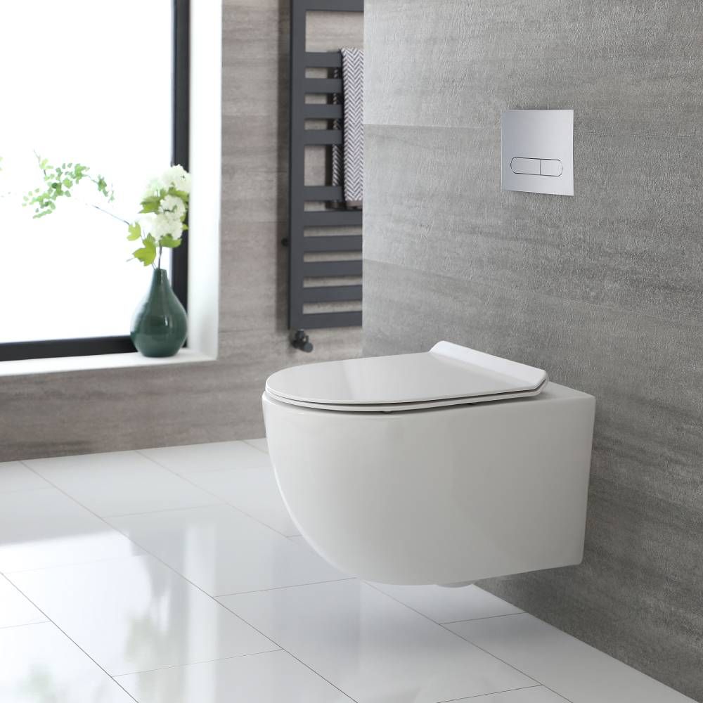 Cuvette WC suspendue ronde moderne – Sans bride – Blanc - Otterton